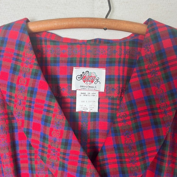 Lanz Originals VTG 60s Tartan Plaid Holiday Dress Cotton Christmas Long Sleeve - Picture 2 of 8